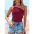 thumbnail image 4 of One Shoulder Going Out Tops for Women Summer Y2K Clothes Sleeveless Fitted Spring Fashion Shirts Wine Red XXL, 4 of 6