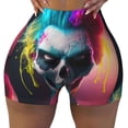 thumbnail image 2 of Gukieu Modern Abstract Colorful Skull A Print Women's Sports Shorts, Elastic Waist High Stretch Running Yoga Gym Sweatpants-Medium, 2 of 8