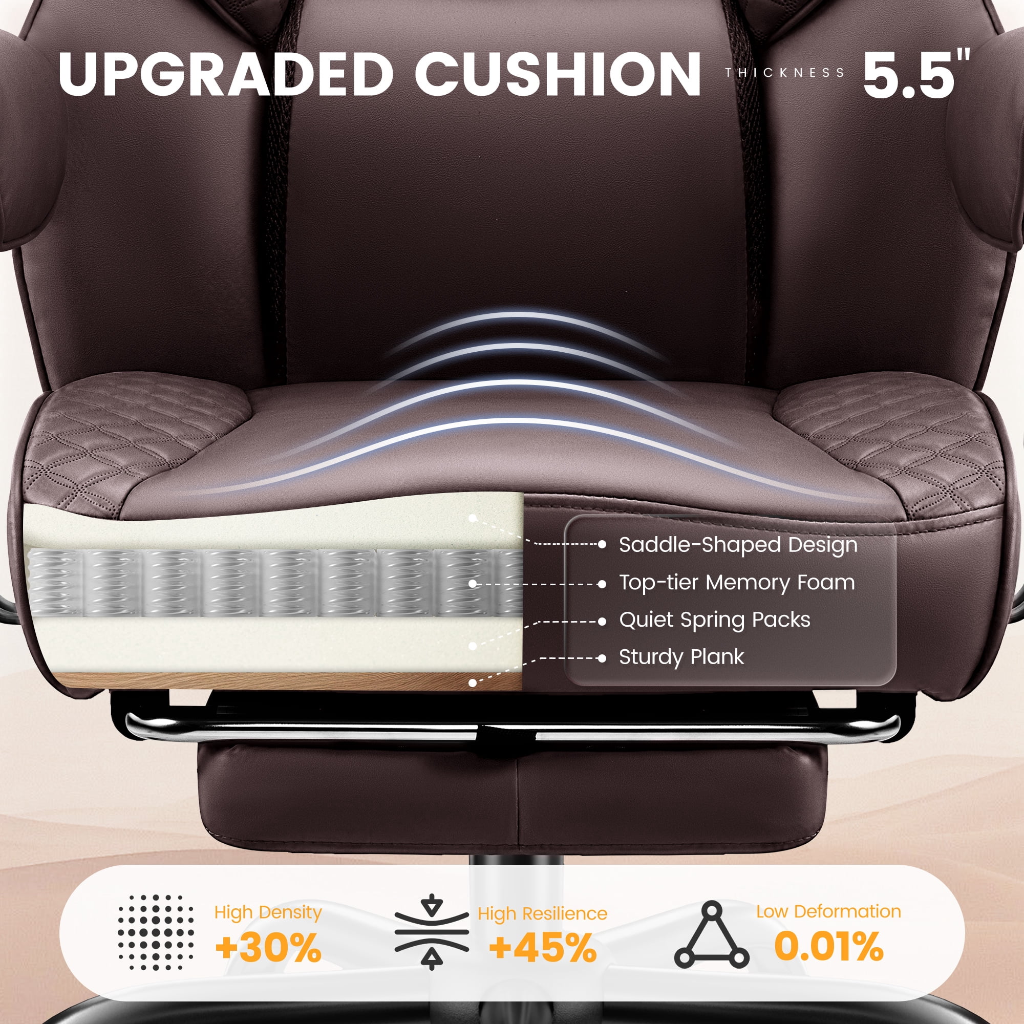 COOLHUT Big and Tall Office Chair 500lbs, Heavy Duty Ergonomic Office Desk Chair with Deluxe Embossing PU Leather with Footrest, Executive Gaming Chair with Lumbar Support, Coffee