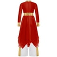 thumbnail image 4 of Doomiva Kids Girls Praise Dance Swing Dress Metallic Gold Asymmetric Liturgical Tunic with Worship Wide Leg Pants Red&White 8, 4 of 5