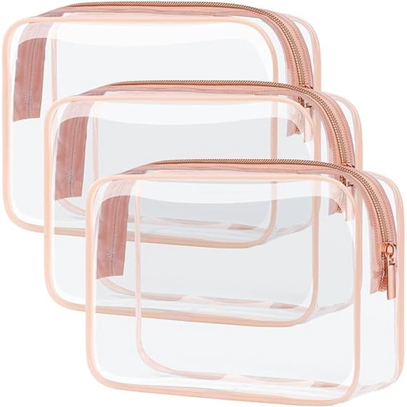 Clear Makeup Bag Waterproof Quart Size Bag, Travel Makeup Cosmetic Bag for Women, Carry on Airport Airline Compliant Bag, 3 Pack
