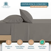 Casa Platino 600 Thread Count Queen Size Bed Sheets Set – 100% Cotton Sateen Sheets Queen, 15” Deep Pocket, Additional 2 Pillowcases, Low Pill Machine Washable – Charcoal