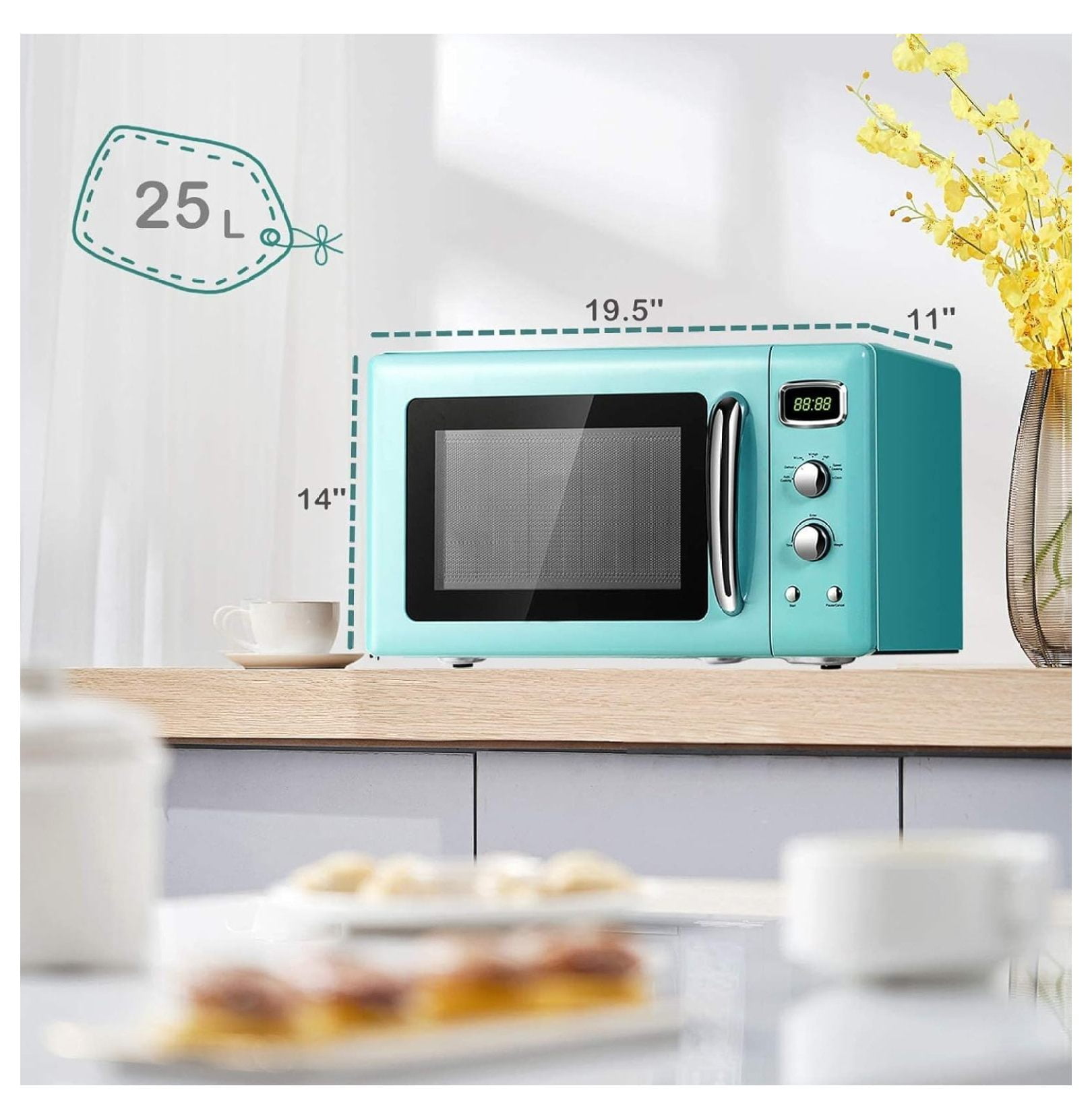 Microwave Oven, 900W/0.9Cu.Ft, Small Countertop Microwave w/Defrost & Auto Cooking, LED Display, Pull Handle, Easy Clean Stainless Steel Interior, Child Lock, ETL Certification Mint