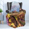 thumbnail image 4 of Winery Soft Flannel Fleece Blanket, Countryside Landscape Vineyard Agriculture Winemaking Season Grapes in Farm Print, Cozy Plush for Indoor and Outdoor Use, 60" x 80", Blue Yellow, by Ambesonne, 4 of 5