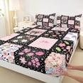 thumbnail image 4 of Manfei Pink Stripes Bowknot Queen Sheet Sets 4 Pieces for Girls,Chic Flowers Plaid Bed Set for Teens Female,Lightweight Room Decor, 4 of 5