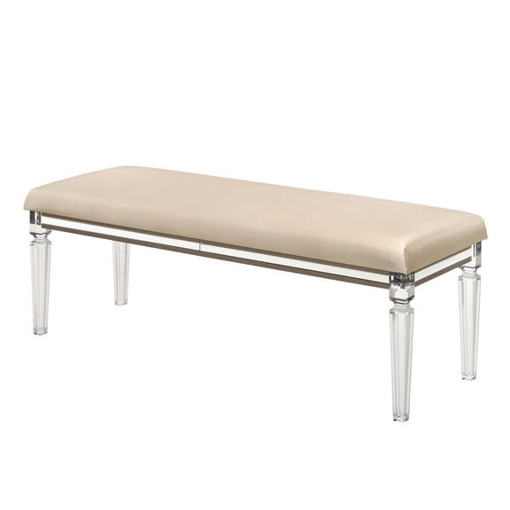 Majestic Gold Fabric Upholstered 54" Bedside Bench with Clear Acrylic Legs