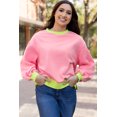 thumbnail image 6 of Casuashion Vibrant Pink Bubble Sleeves Pullover - Chic, Boxy Fit - Women's Crewneck Sweatshirt, 6 of 8