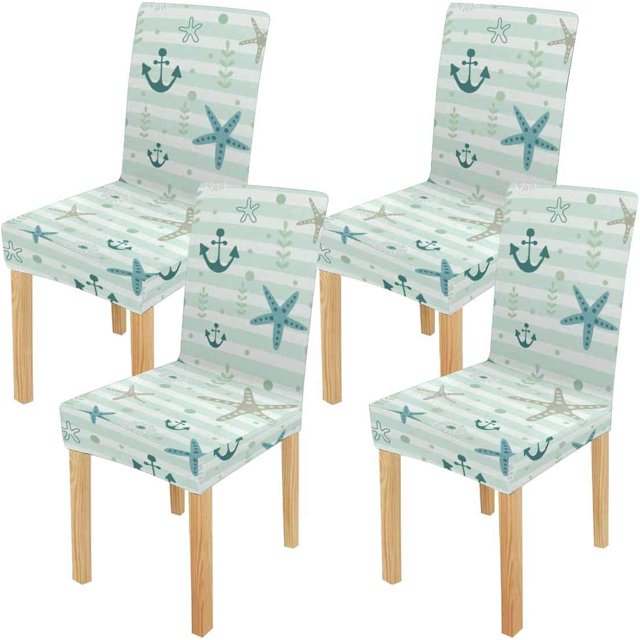 ABPHQTO Sea Ocean Starfish Anchor Stretch Funda protectora para silla Funda protectora de asiento para comedor Hotel Wedding Party Set de 4