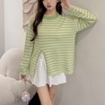 thumbnail image 4 of Suéter de punto para mujer, nuevo jersey de otoño coreano de estilo holgado, suave y combinable con todo, con rayas horizontales divididas, ropa exterior, 4 of 5
