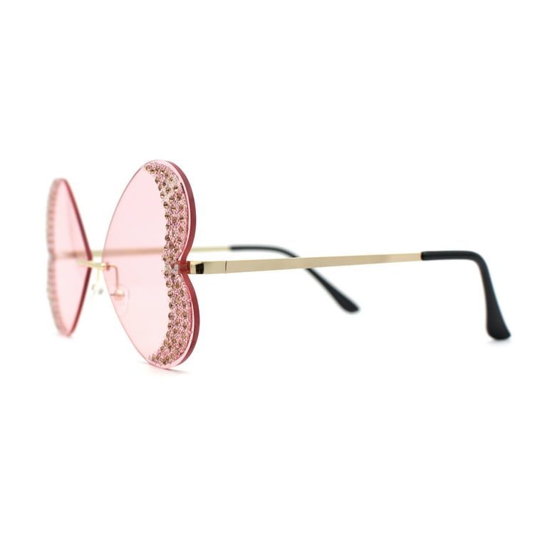 Starlight☆♡ SA106 Womens Rhinestone Heart Lens, Rimless Butterfly