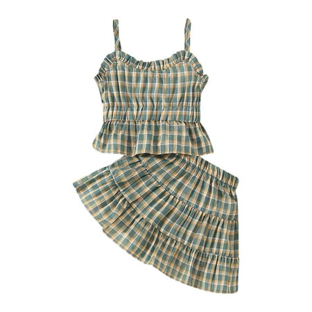

Toddler Girls Summer Sleeveless Fashion Plaid Prints Tops Skirt 2PCS Outfits Clothes Set Baby Girl Skirt Sets Fall Girls Birthday Dress Christmas Outfit Baby Girl