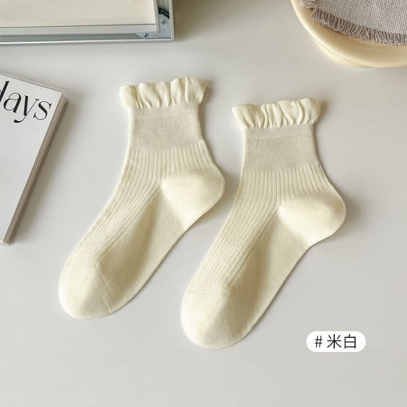 ERDOUY 3 pairs of Womens Cotton Crew Socks, Thin Soft Comfort Breathable Dress Socks, Above Ankle Crew Socks for Business, Casual,Athletic Sock (Beige)