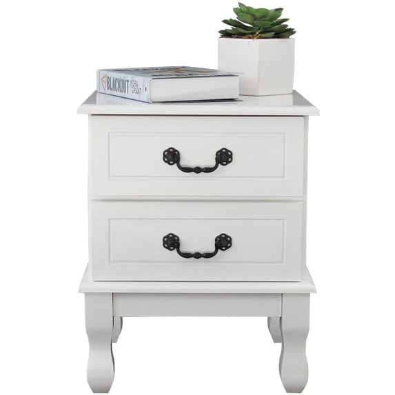 Night Stand White Heavy Duty Accent Table with Drawer and cabinet for storage Classic Euro Luxury Style