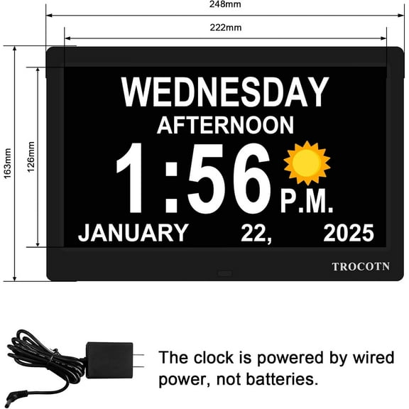 Large Display Calendar Alarm Clock for Seniors with Auto DST, 10 Inch HD Digital Clock with 5 Color Modes and 12 Alarms