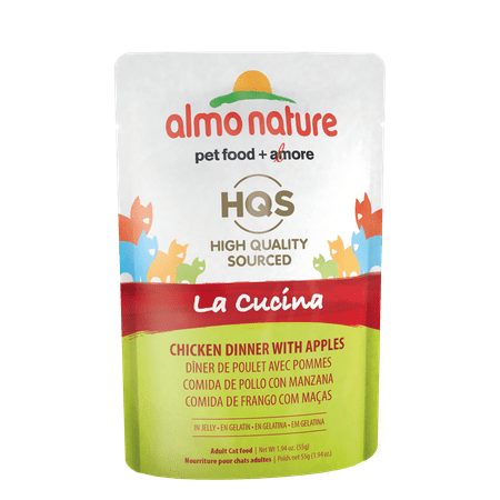 (12 Pack) Almo Nature HQS La Cucina Chicken dinner with Apple in jelly Grain Free Wet Cat Food Pouches 1.97oz. Pouches