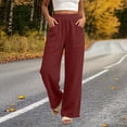 thumbnail image 2 of Aezemi Straight Leg Pants for Women, Linen Flowy Palazzo Drawstring Elastic Waist Trousers with Front Pockets, Summer Beach Vacation&nbsp;casual Trousers, 2 of 7