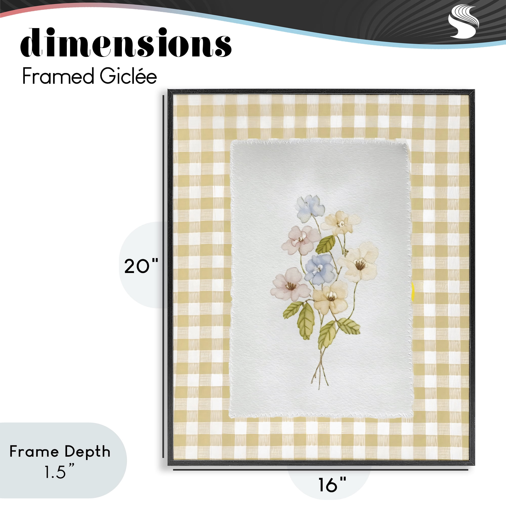 Stupell Industries Soft Gingham Flowers Black Framed Giclee Art, design by Arlington Prints