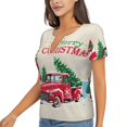 thumbnail image 2 of Zufioo Merry Christmas 1 for Women's Deep V-neck Short-sleeved T-shirt, Top with Short Sleeves - with Stainless Steel Buckle, Moisture Wicking, Ideal Home Wear-X-Large, 2 of 9