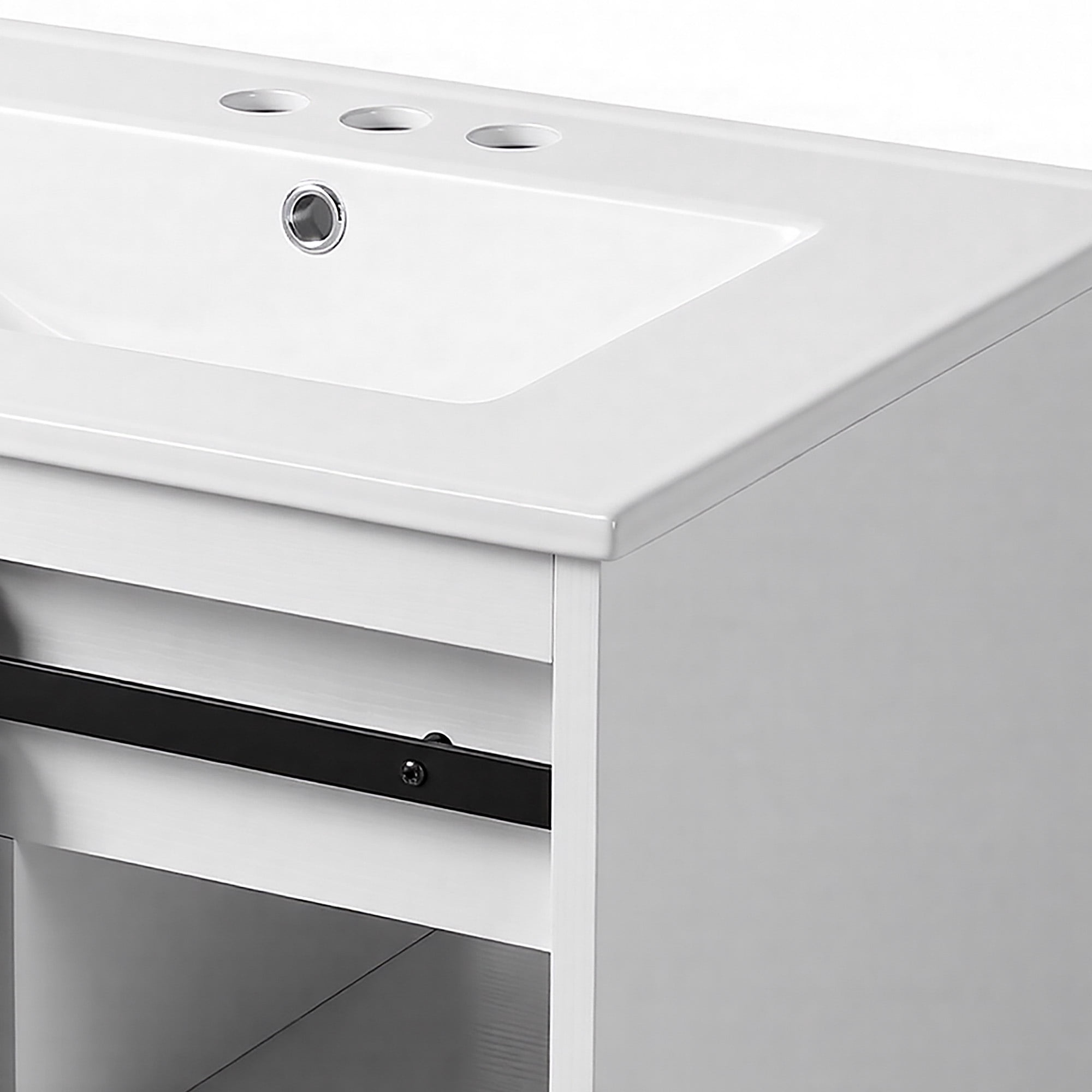 Uforic 24" LED Bathroom Vanity with Sink, Farmhouse Sliding Barn Door Wall Mounted Floating Cabinet, Space-Saving Bathroom Vanity for Small Spaces, White