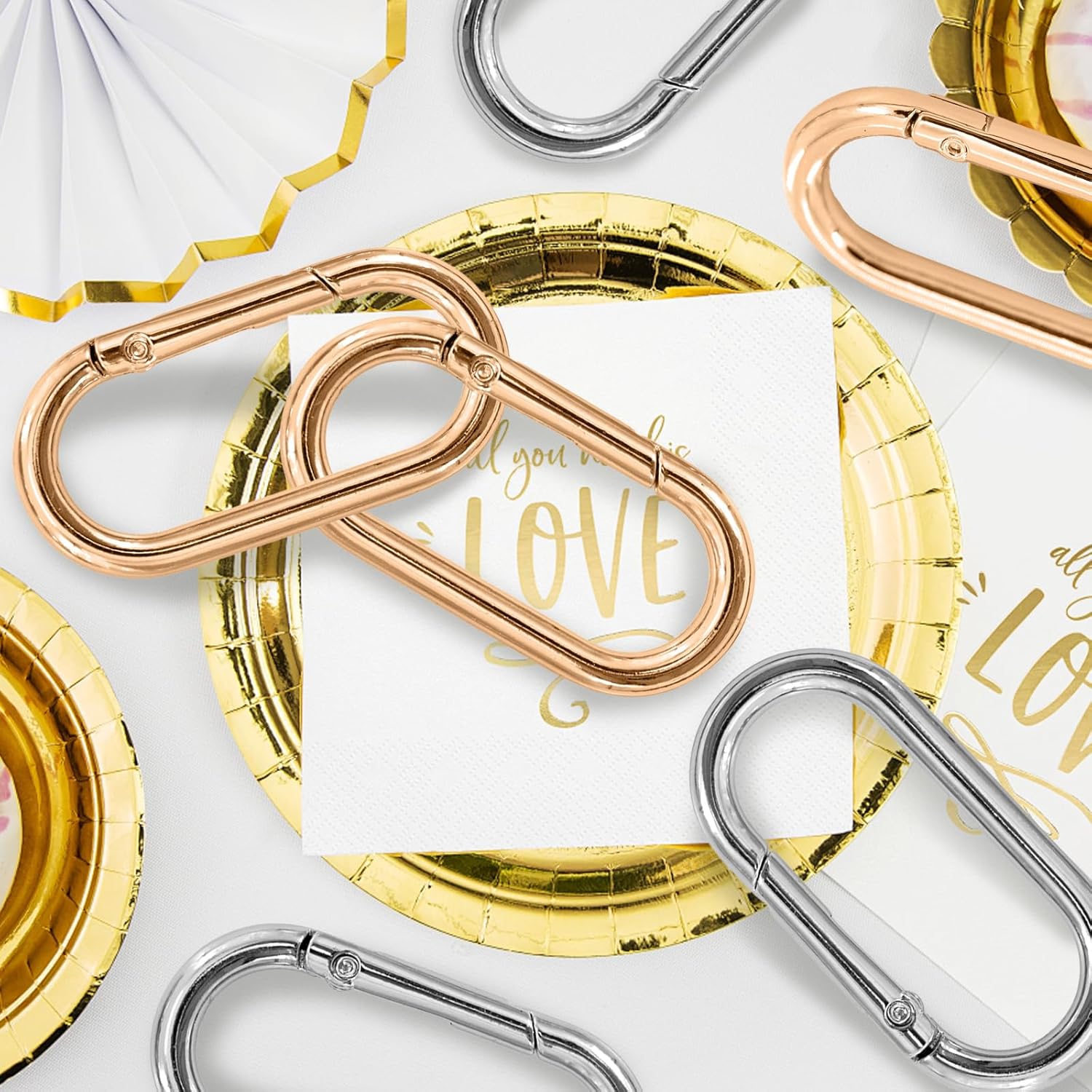 ABCISI 20 Pcs Gold Carabiner Clips,Gold Key Ring, Silver Metal Keyring Purse Clip,Spring Heavy Duty Opening O Ring Carabiner for Wallets, Backpacks, Belts,Diy Production, Outdoor Camping, Dog Walking