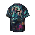 thumbnail image 6 of Lsque Colorful Flower Tiger print Men's Cuban Collar Short Sleeve Shirt Summer Beachwear Casual Button Down Fashionable Vacation Leisure Shirt-Small, 6 of 7