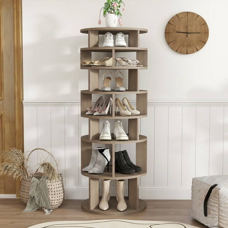 Rotating 8 Tier Shoe Rack Tower, 32 Pair Closet Organizer, Gray