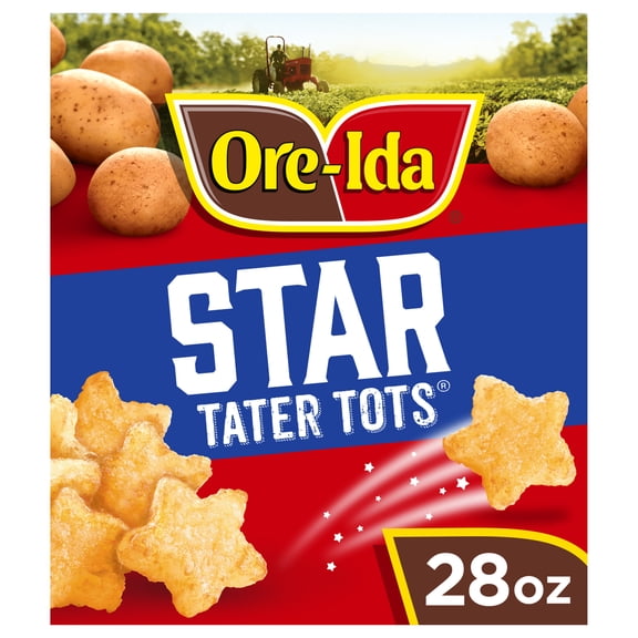Ore-Ida Star Shaped Tater Tots Seasoned Shredded Frozen Potatoes, 1 Bag, for Easy Snacks and Dinner Sides, Gluten-Free, 28 oz