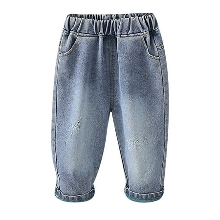 Toddler Baby Boys Jeans Elastic Waist Wide Leg Denim Pants with Pockets Fashion Solid Color Casual Baggy Jean Trousers 1-6Y