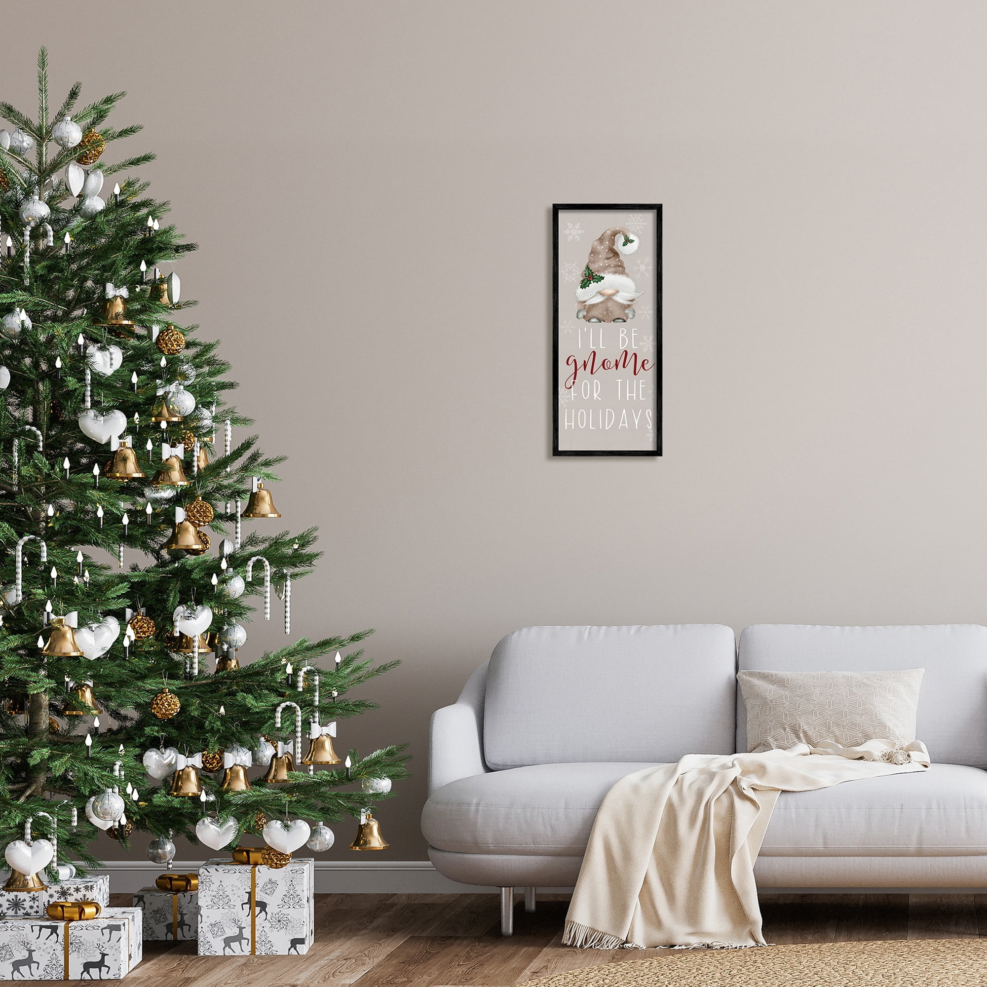 Gnome For The Holidays Fun Neutral Tones Text Holiday Graphic Art Framed Art Print Wall Art