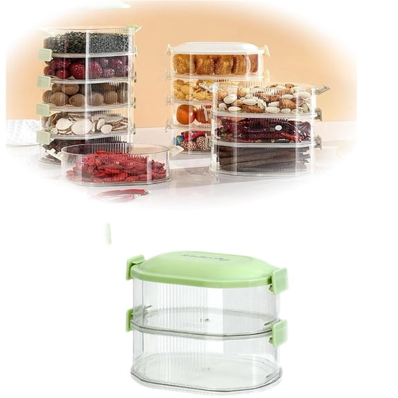 TAROFISH Layered Spice Storage Box 5.51 Inch Transparent Stackable Seasoning Organizer with Airtight Lid for Kitchen Pantry Refrigerator,Green,2,2 Layer