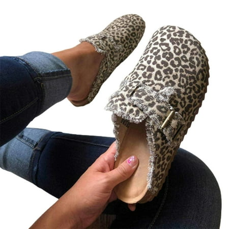 

Women s Mules Casual Flats Shoes with Buckle Design Fashion Printing for Summer 42 Leopard Print