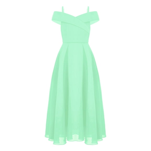 Linjinx Kids Flower Girl Chiffon Junior Bridesmaid Dresses Off Shoulder Wedding Party Dress Pageant Mint Green 14