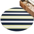 thumbnail image 2 of Round Area Rugs 5Ft, Yellow Navy Blue Striped Non-Slip Washable Circle Rugs Carpet, Neutral Minimalist Lines Indoor Outdoor Rug Floor Mats Throw Runner for Bedroom Living Room Bathroom, 2 of 8