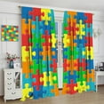 thumbnail image 4 of Abstract Kitchen Curtains, Colorful Puzzle Pieces Fractal Children Hobby Activity Leisure Toys Cartoon Image Window Drapes Set 2 Panels,63x72 Inches, 4 of 8