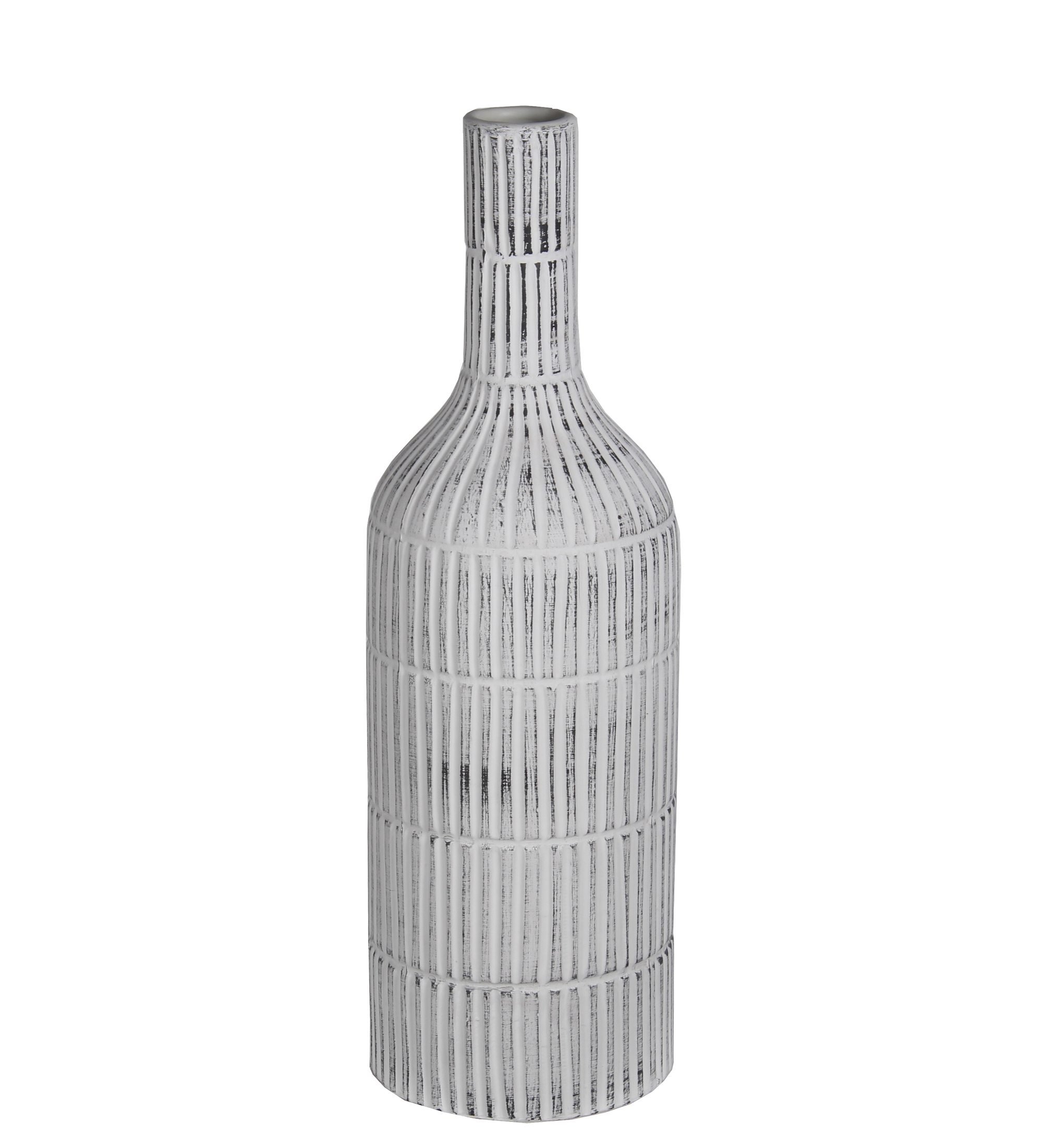 Large Ribbed White Ceramic Vase