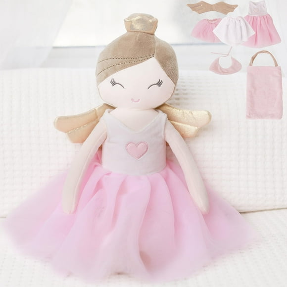 Perfectto Design Ballerina Princess Doll Stuffed Animal for Girls Toy Set - Bag Tutu Wings Play for 3 4 5 Year Old Girl Gift for Little Girl Birthday Christmas Age 3-9