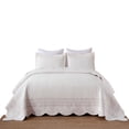 thumbnail image 2 of Elegant 3Pcs 100% Cotton Scallop Edges Quilt Bedspread Set Striped Embroidery Quilted Bed Set, 2 of 12