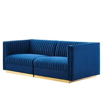Modular Loveseat Sofa Couch, Blue Navy, Velvet, Living Kitchen Cafe Bistro Hospitality Restaurant, Modern Contemporary Boutique HB34118