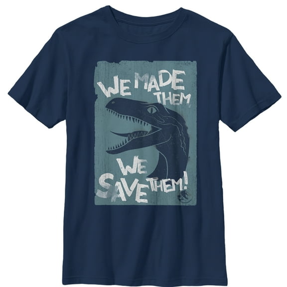 Boy's Jurassic World: Fallen Kingdom We Save Them  Graphic Tee Navy Blue Large