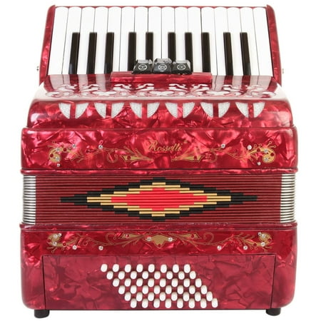  Rossetti Piano Accordion 48 Bass 26 Keys 3 Switches Red