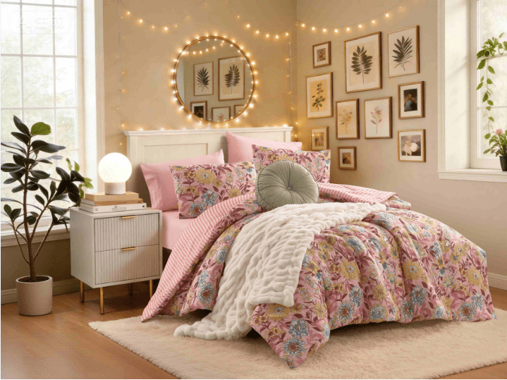 Mainstays Ensemble de draps à pois doubles Double, 4 pièces, Blanc