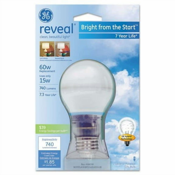 GE - Compact Fluorescent Bulb, A19, Reveal 63508 (DMi EA