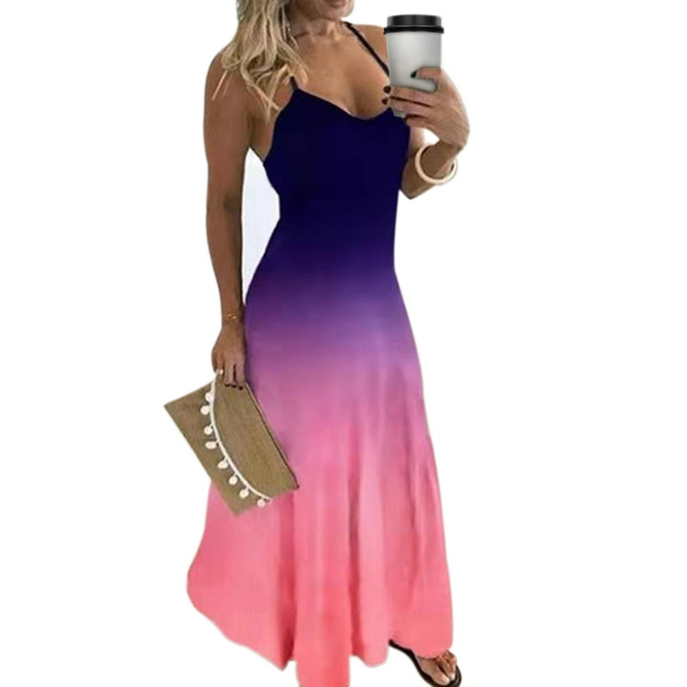 Sexy Dance - Women Sleeveless Gradient Color Long Maxi Dress Summer ...