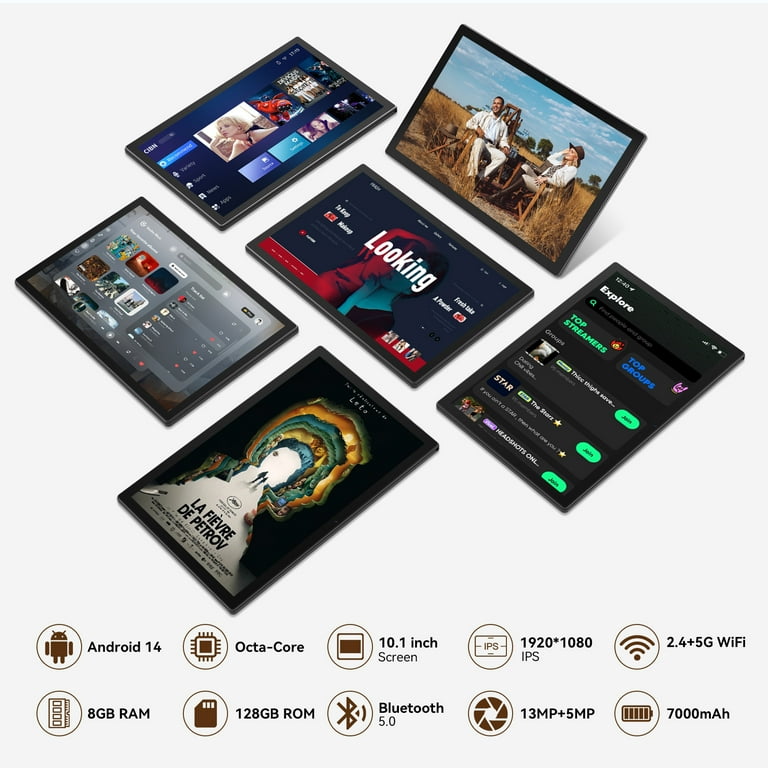 Android 14 Tablet 8GB RAM 128GB ROM, 10.1in 5G Wifi Tablet