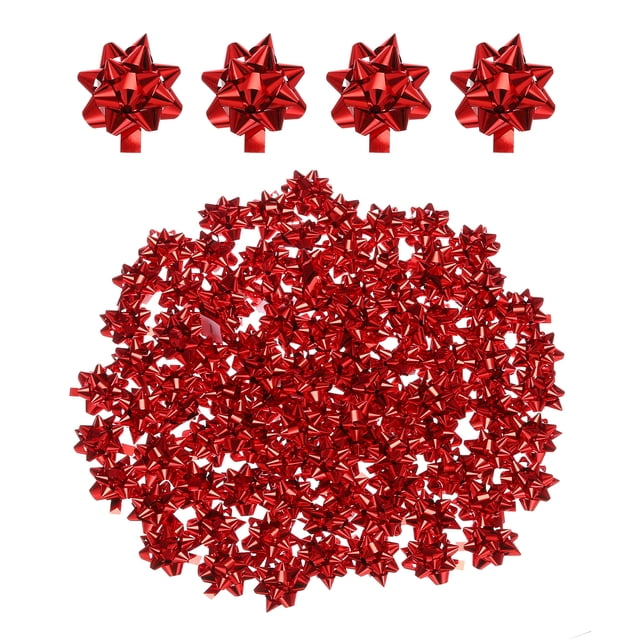 Unique Bargains 100pcs 1' Mini Star Gift Bows Small Metallic Christmas Bows for Gift Wrapping Presents Birthday Wedding, Red