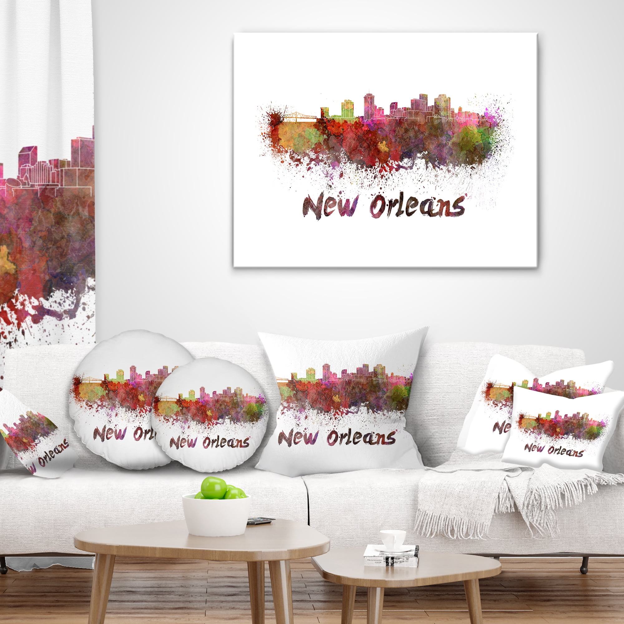 Designart New Orleans Skyline - Cityscape Throw Pillow - 16x16