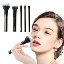BEASOFEE Loose Powder Brush,5pcs Black Makeup Brushes Set, Foundation Brush,Best Gift for Beauty Lovers and Makeup Beginners
