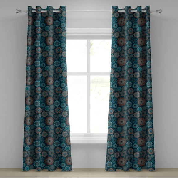 Ambesonne Flower Grommet Curtain, Summer Illustration, 50" x 84", Orange Dark Blue