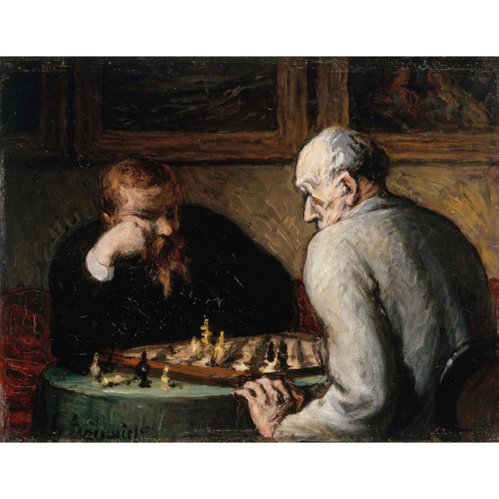 Honoré Daumier 18x15 Black Modern Framed Museum Art Print Titled - Chess Players (1863-1867)