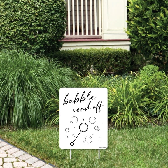 Big Dot of Happiness Bubble Send Off Yard Sign with Stakes for Outdoor Wedding Decor, Small 1-Piece Lawn Decoration